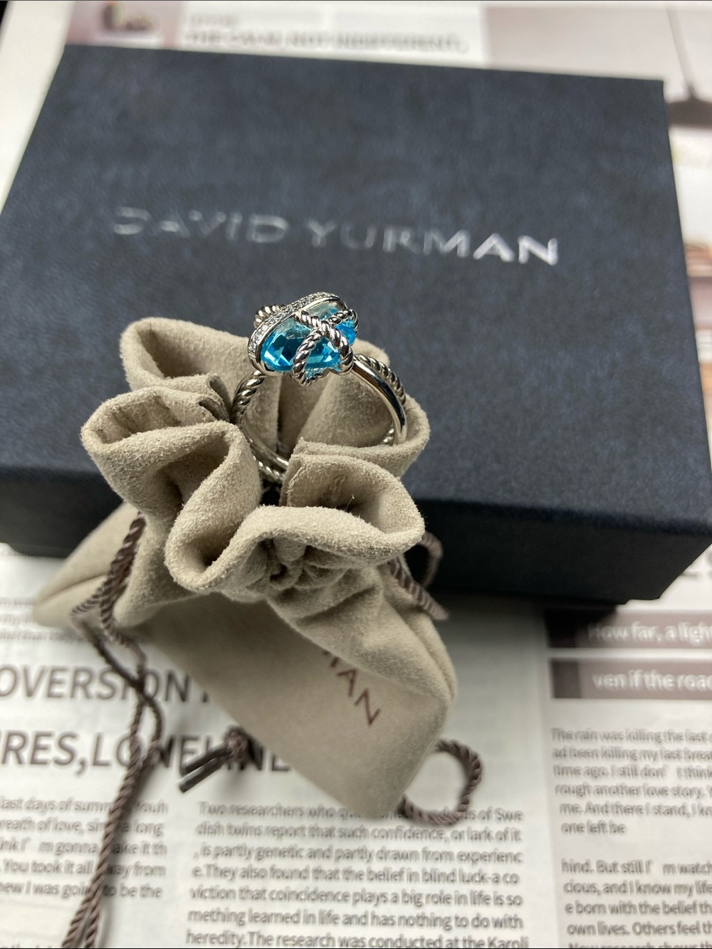 David Yurman Blue Topaz Cable-Accented Ring in Sterling